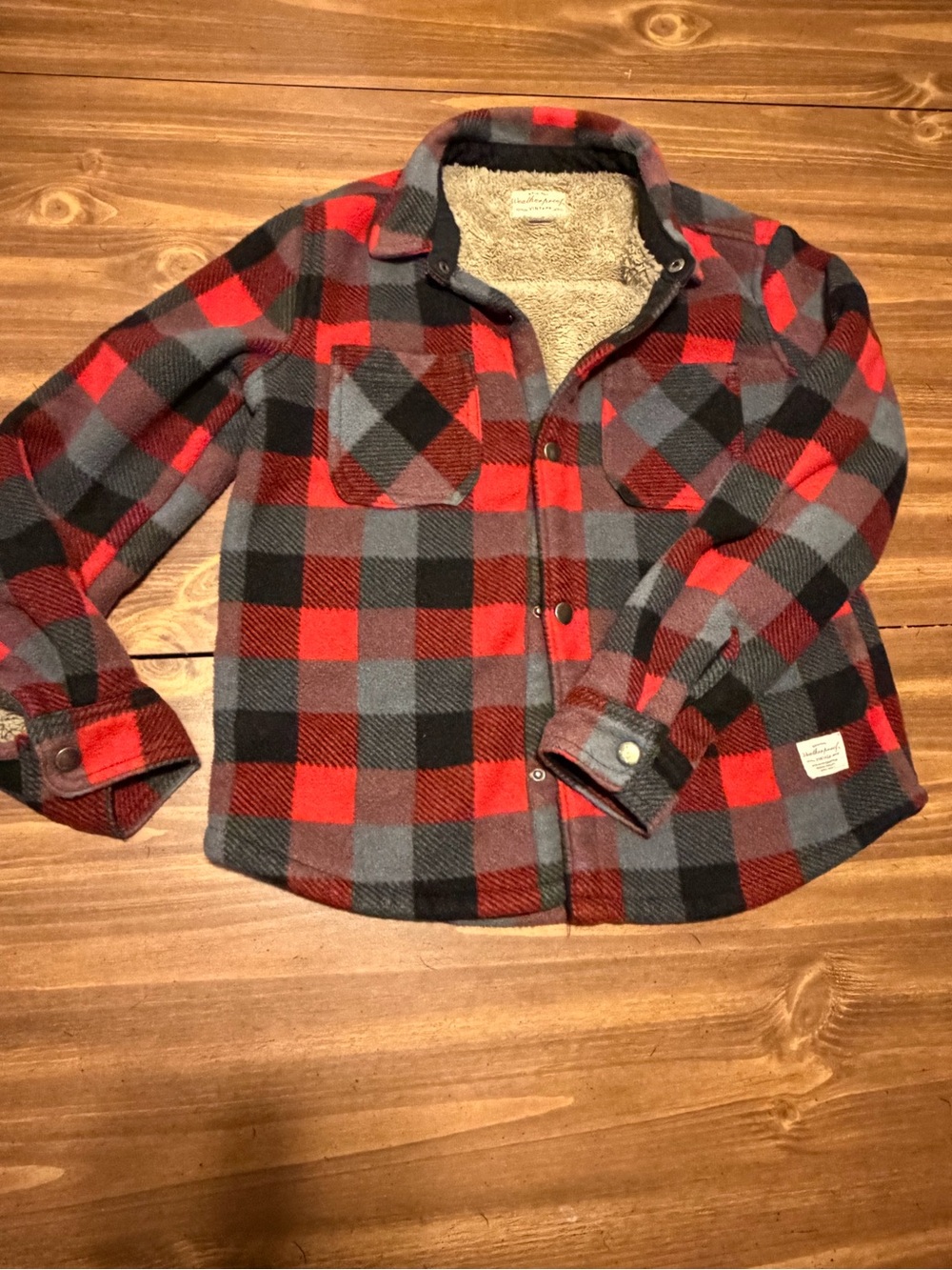 Weatherproof Kids Red & Gray Plaid Sherpa-Lined Button Shirt Jacket